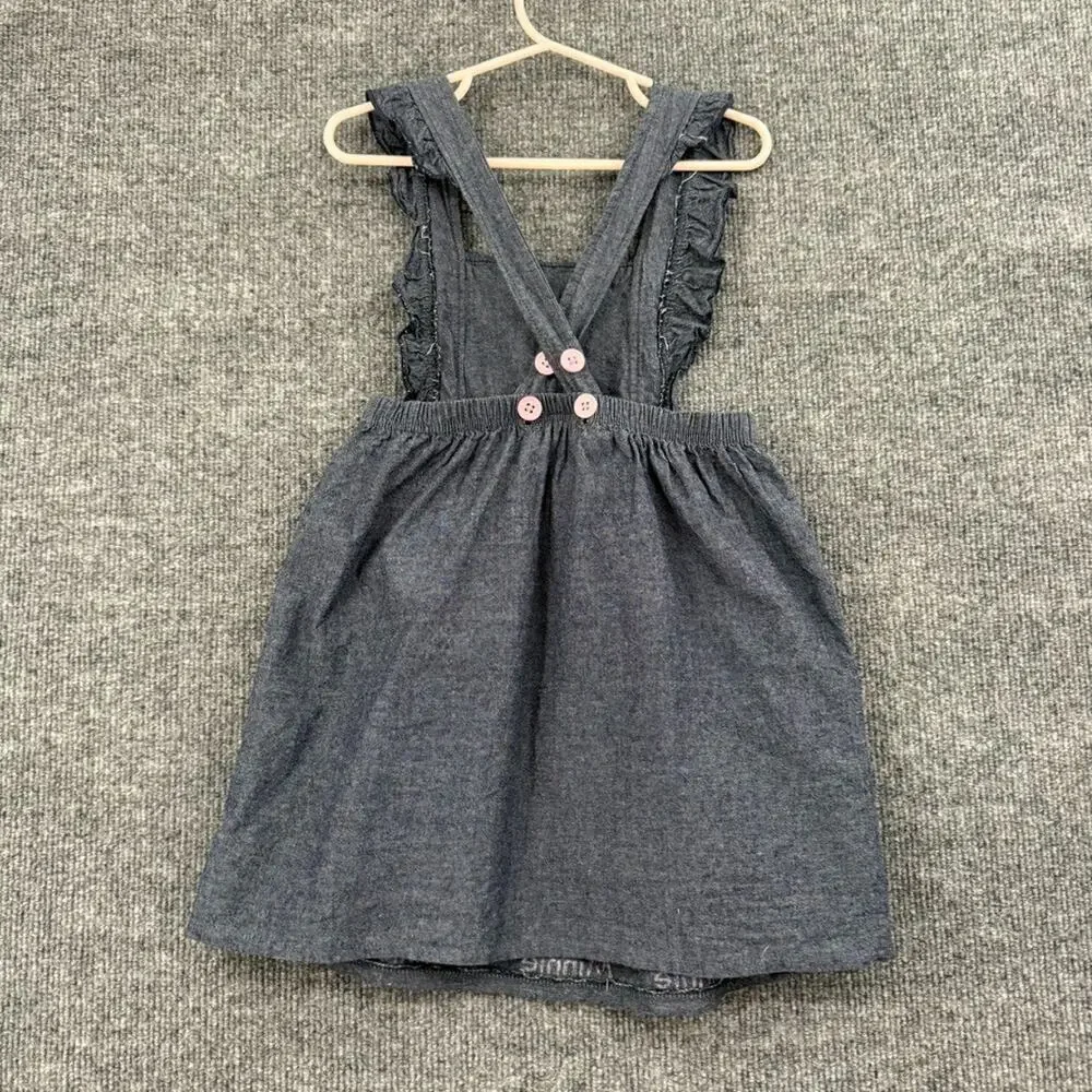 Disney Minnie Mouse Pinafore Apron Dress Size 4T Blue Chambray Ruffle Jumper